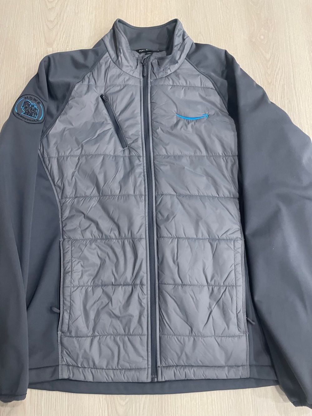 Port Authority Amazon Men's Quilted Jacket in Gray with Blue Trim